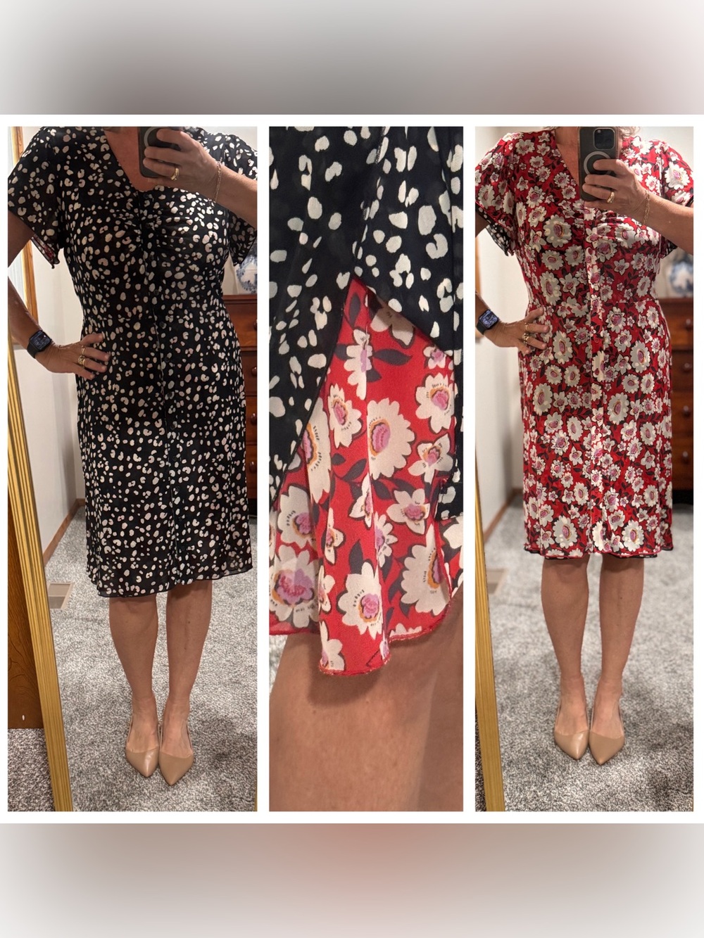 CAbi REVERSIBLE Black & Red Floral Mixed-Print Dress